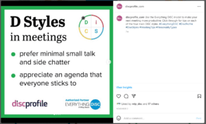 Instagram post about DiSC styles in meetings