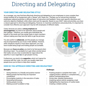 Sample page on Directing and Delegating from the Everything DiSC Management profile