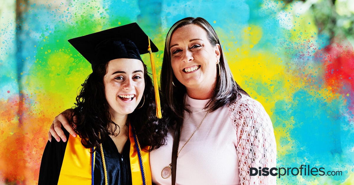 Photo of graduate with parent. DiSC assessments make a great graduation gift.