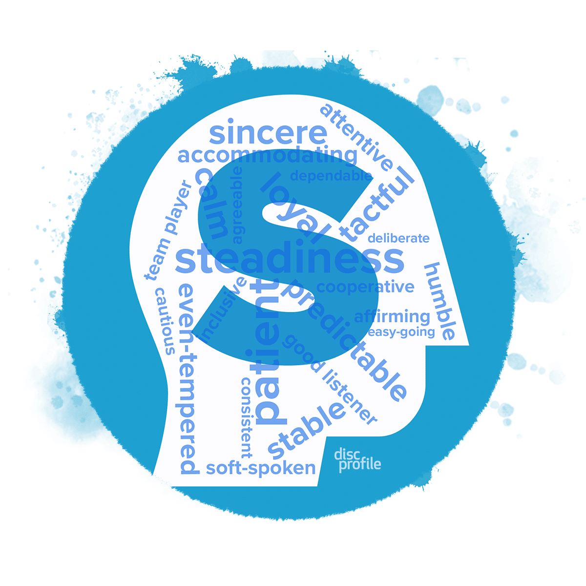 An S-style word cloud in a silhouette of a person’s head